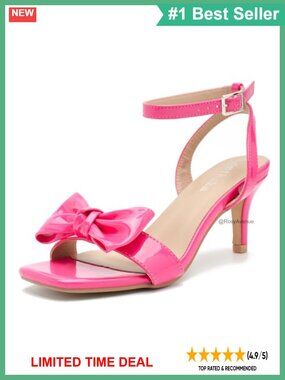 Women's Square Toe Chunky Heel Ankle Strap Bow Sandals Wedding Party Heels
